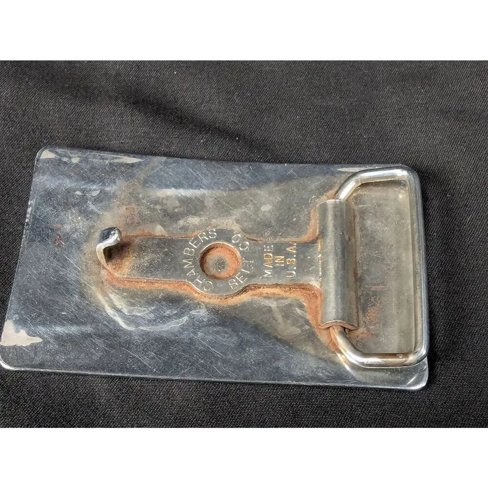 Vintage Chambers Belt Co. Belt Buckle Running Horse Design Geometric Border USA